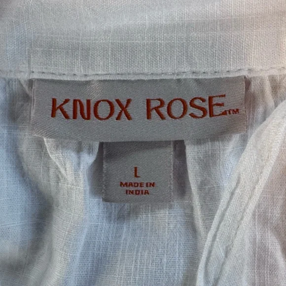 Knox Rose White Boho Embroidered Tassel Blouse Size L Cotton Peasant Top - Picture 8 of 9